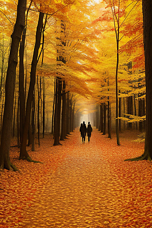秋日森林漫步唯美如画
