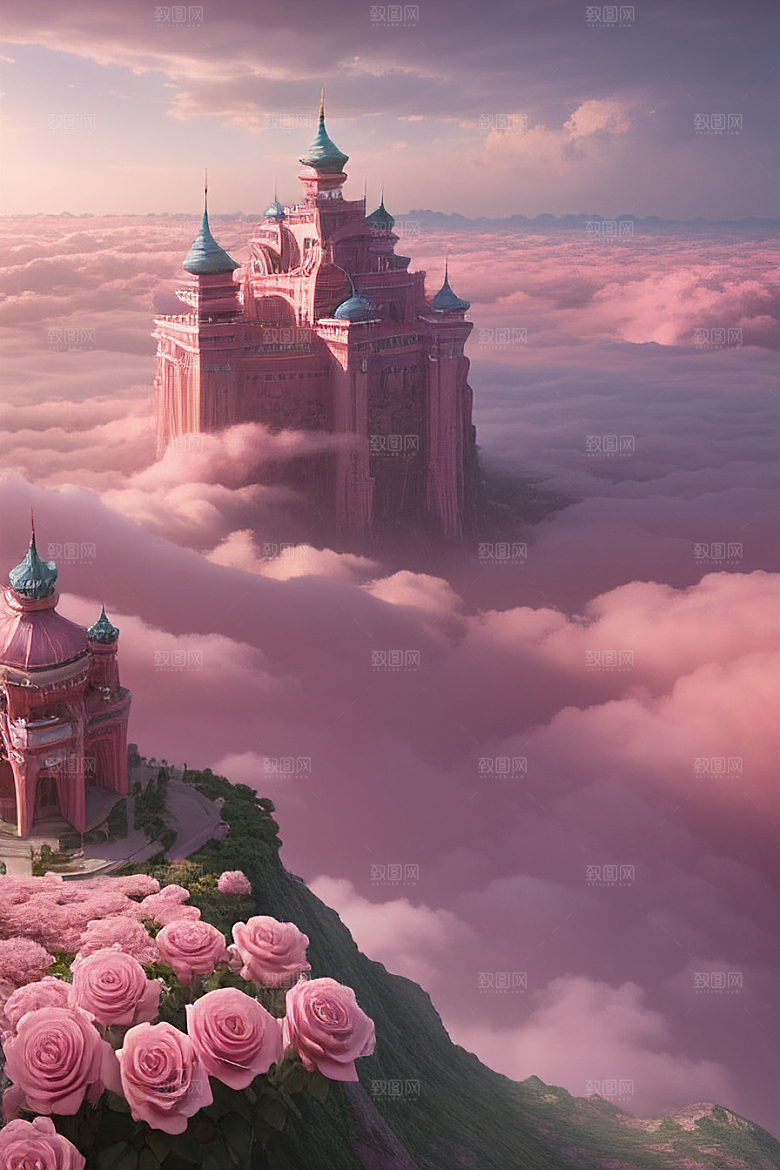梦幻粉色玫瑰之海浩瀚视野中的绘画杰作