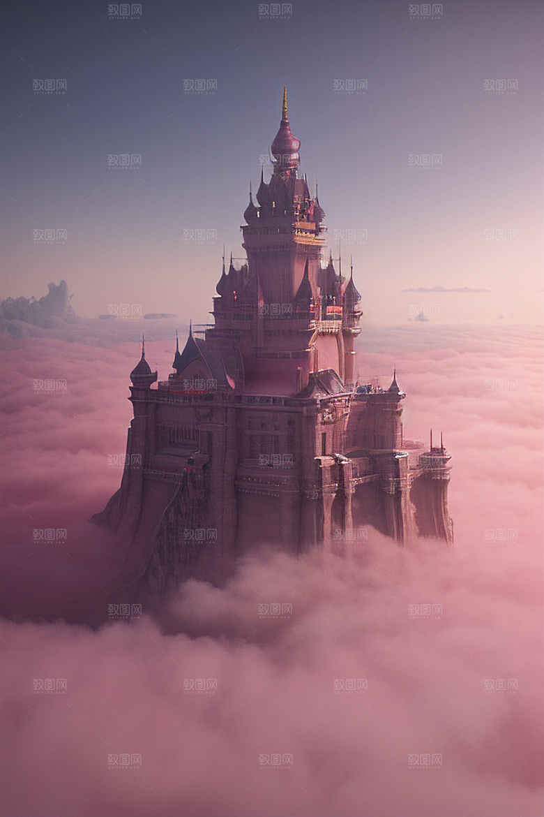 高清画作云端上的三座宏伟宫殿