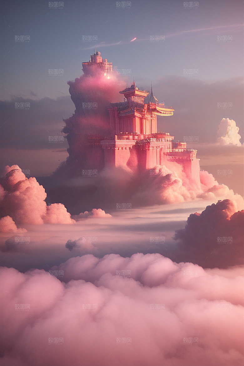 高清画作云端上的三座宏伟宫殿
