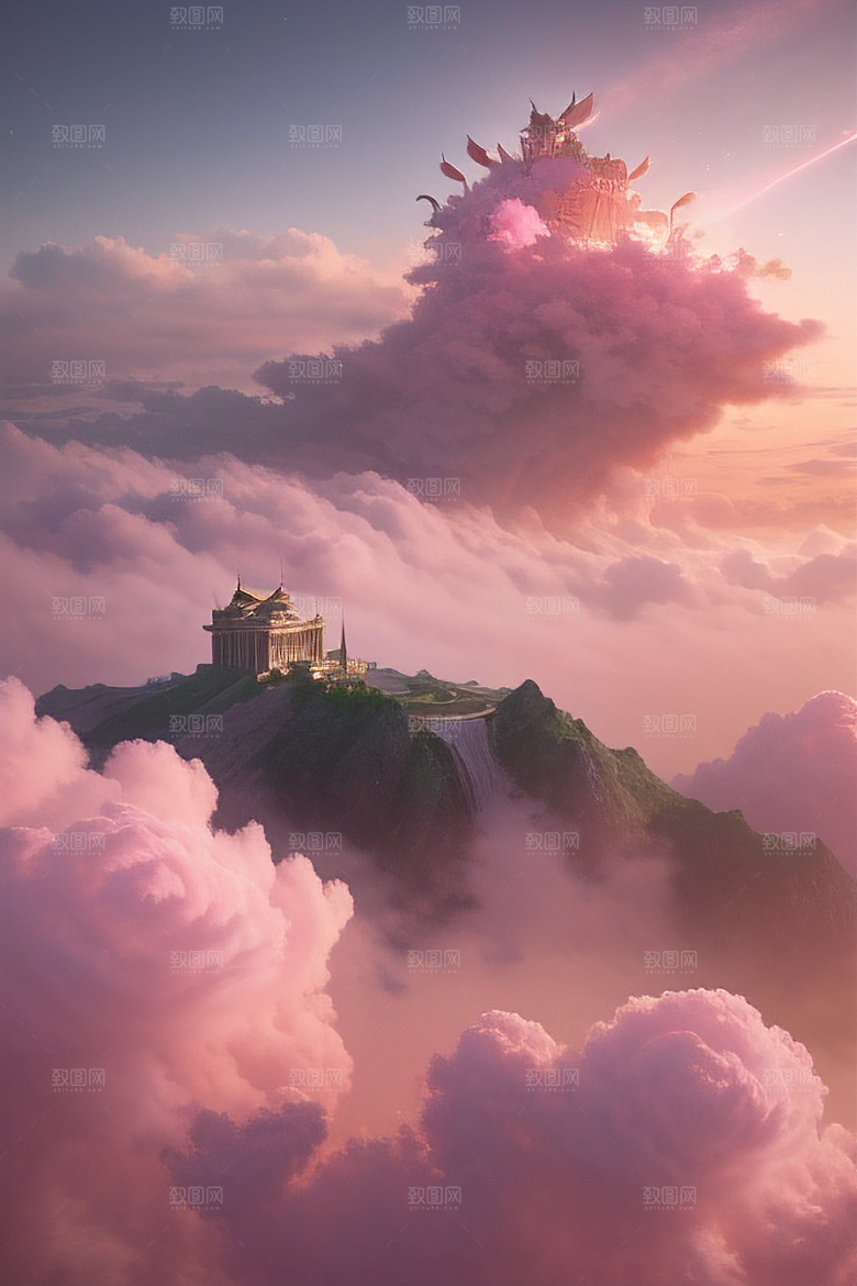 高清画作云端上的三座宏伟宫殿