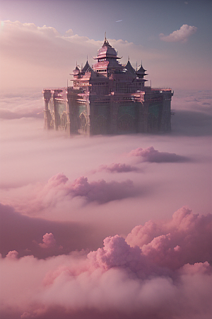 高清画作云端上的三座宏伟宫殿