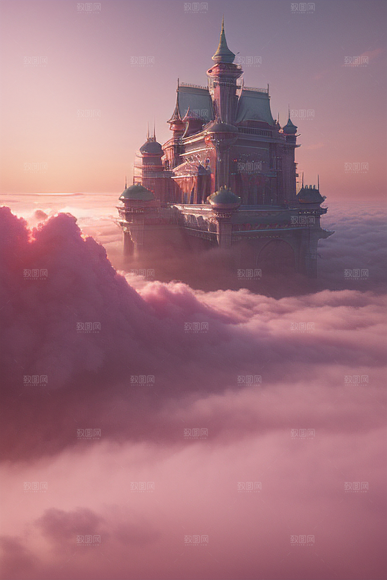 高清画作云端上的三座宏伟宫殿