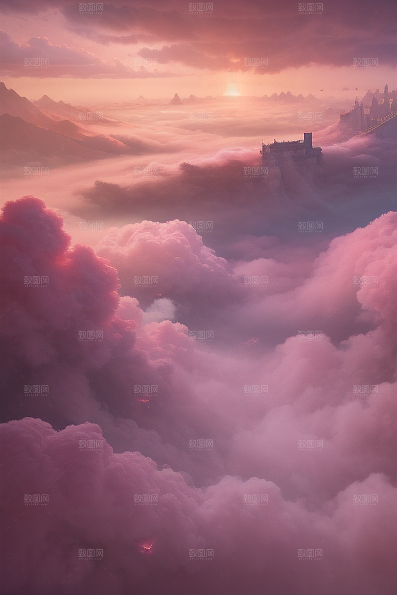 高清画作云端上的三座宏伟宫殿