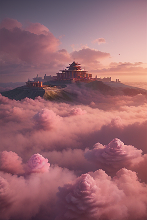 浩瀚壮丽的绘画云端中的三座绝美宫殿