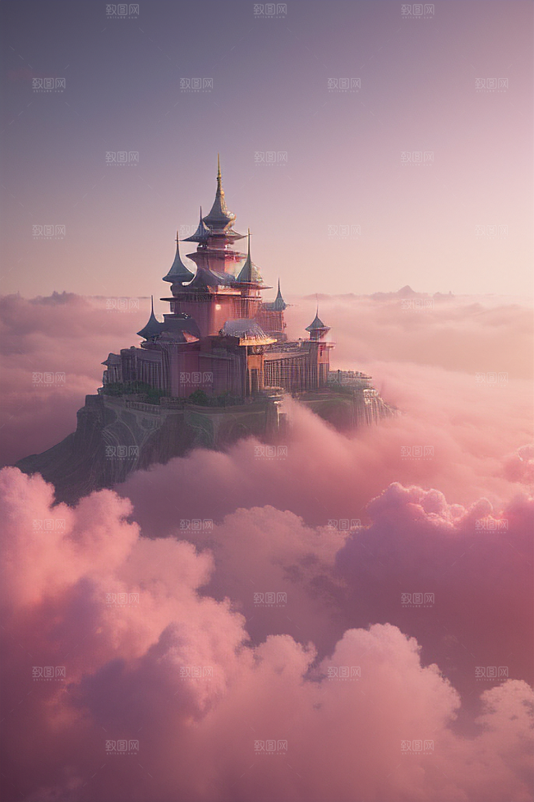 浩瀚壮丽的绘画云端中的三座绝美宫殿
