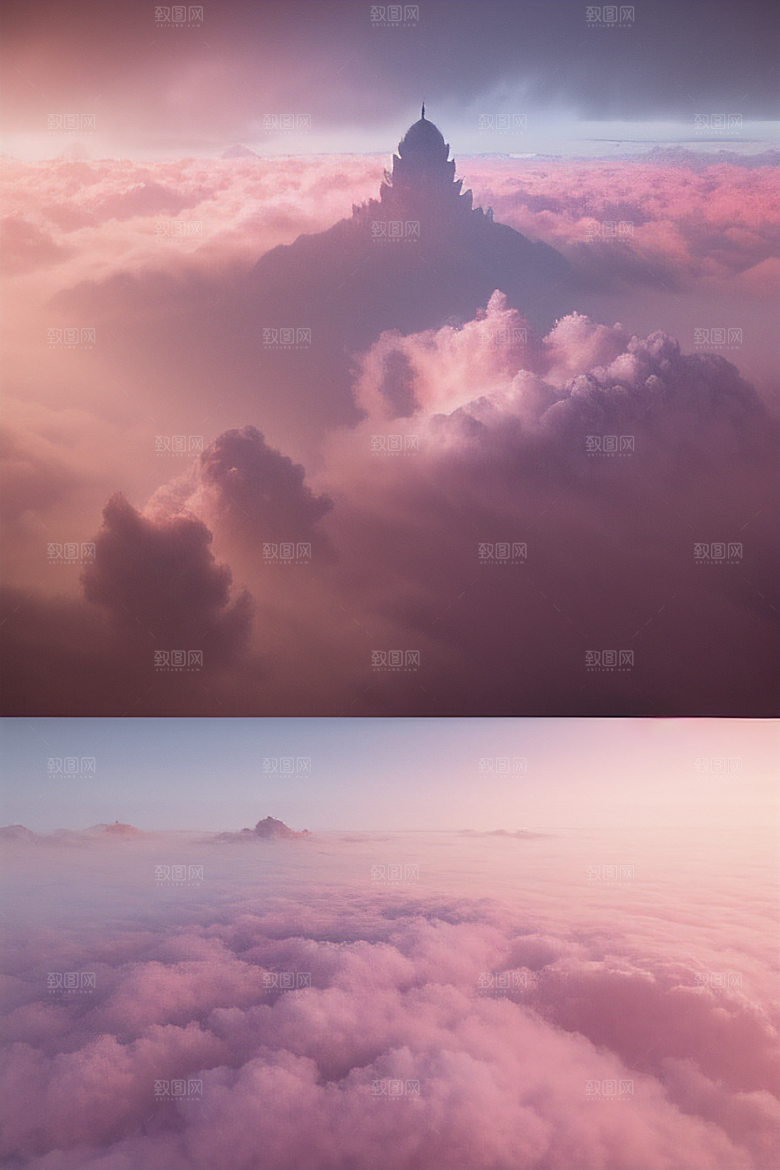 浩瀚壮丽的绘画云端中的三座绝美宫殿