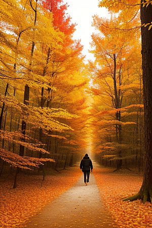 秋日森林漫步氛围极富魅力
