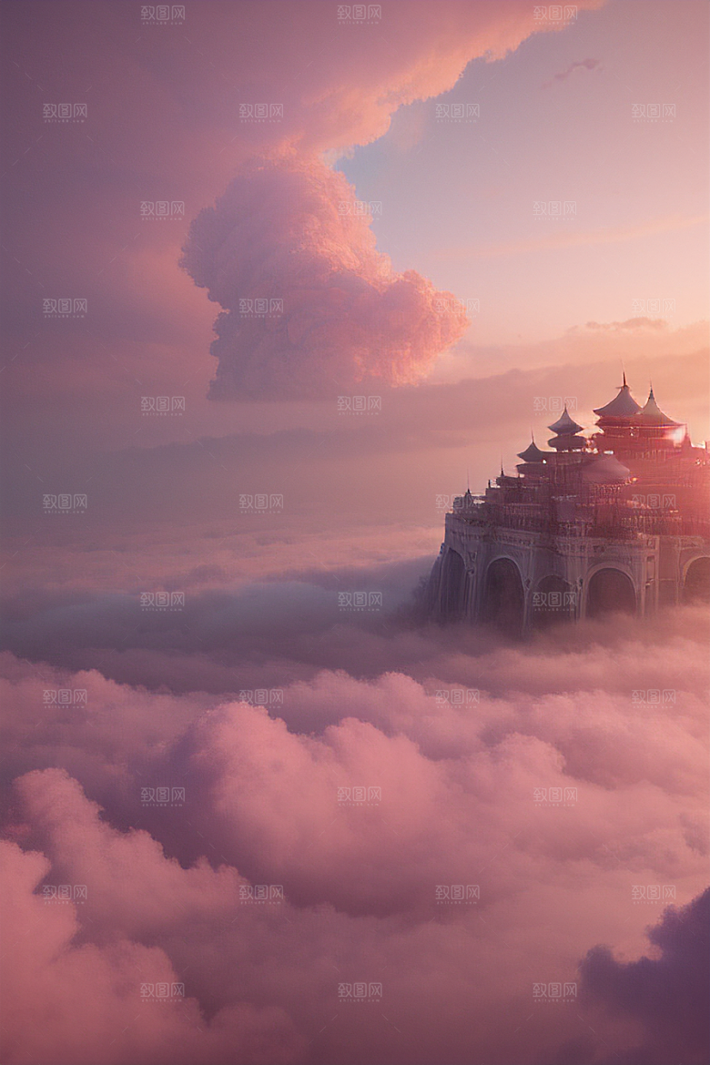 浩瀚壮丽的绘画云端中的三座绝美宫殿