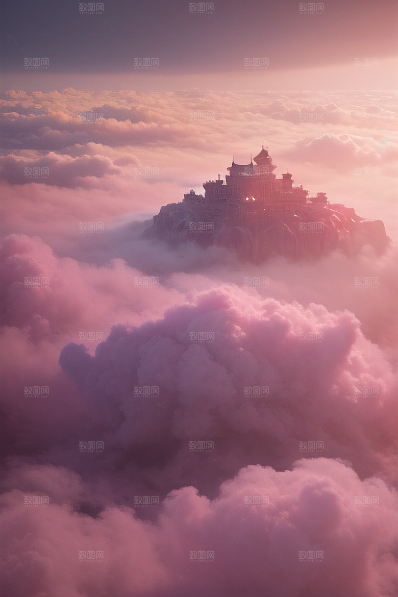 浩瀚壮丽的绘画云端中的三座绝美宫殿
