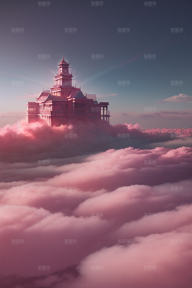 浩瀚壮丽的绘画云端中的三座绝美宫殿