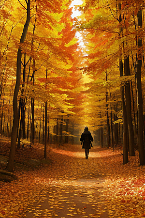 秋日森林漫步氛围极富魅力