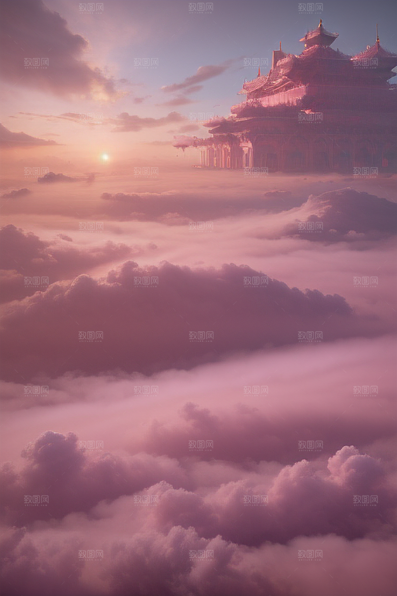 梦幻景象展现水流如瀑的壮丽云端宫殿
