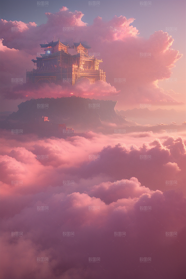 梦幻景象展现水流如瀑的壮丽云端宫殿