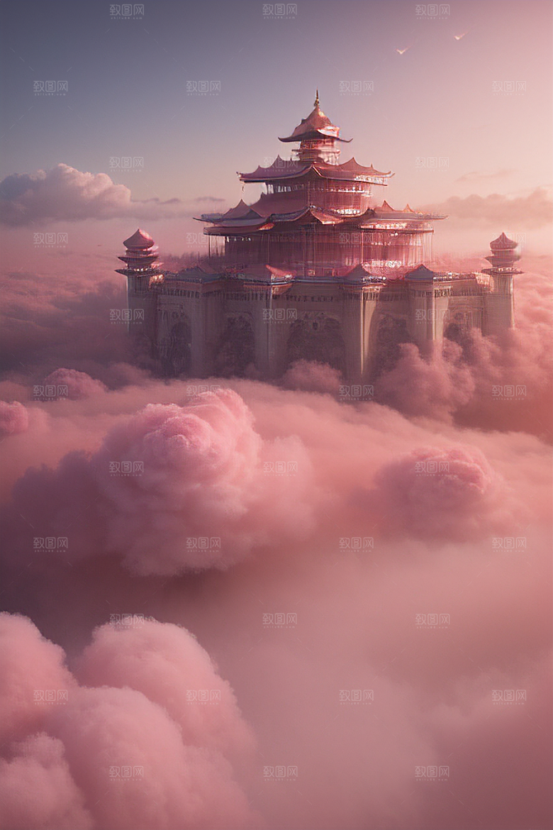 梦幻景象展现水流如瀑的壮丽云端宫殿