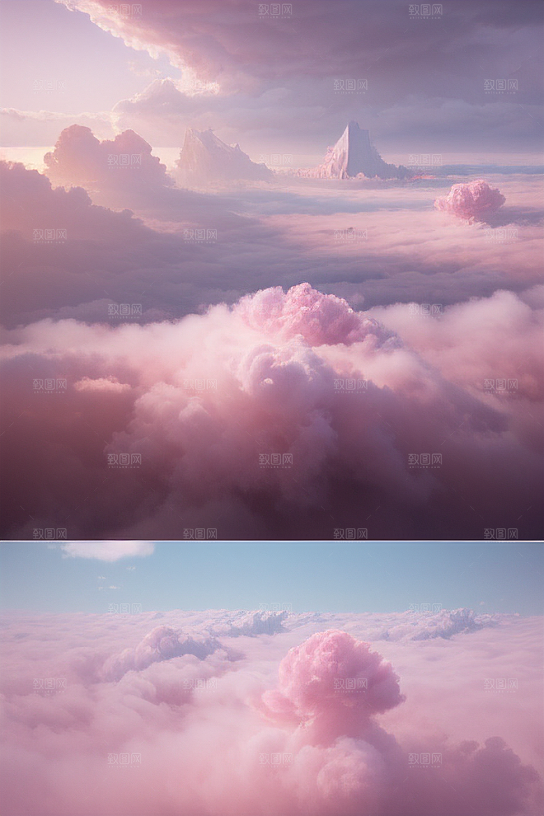 浩瀚视野中的梦幻云海梦幻粉色玫瑰之海