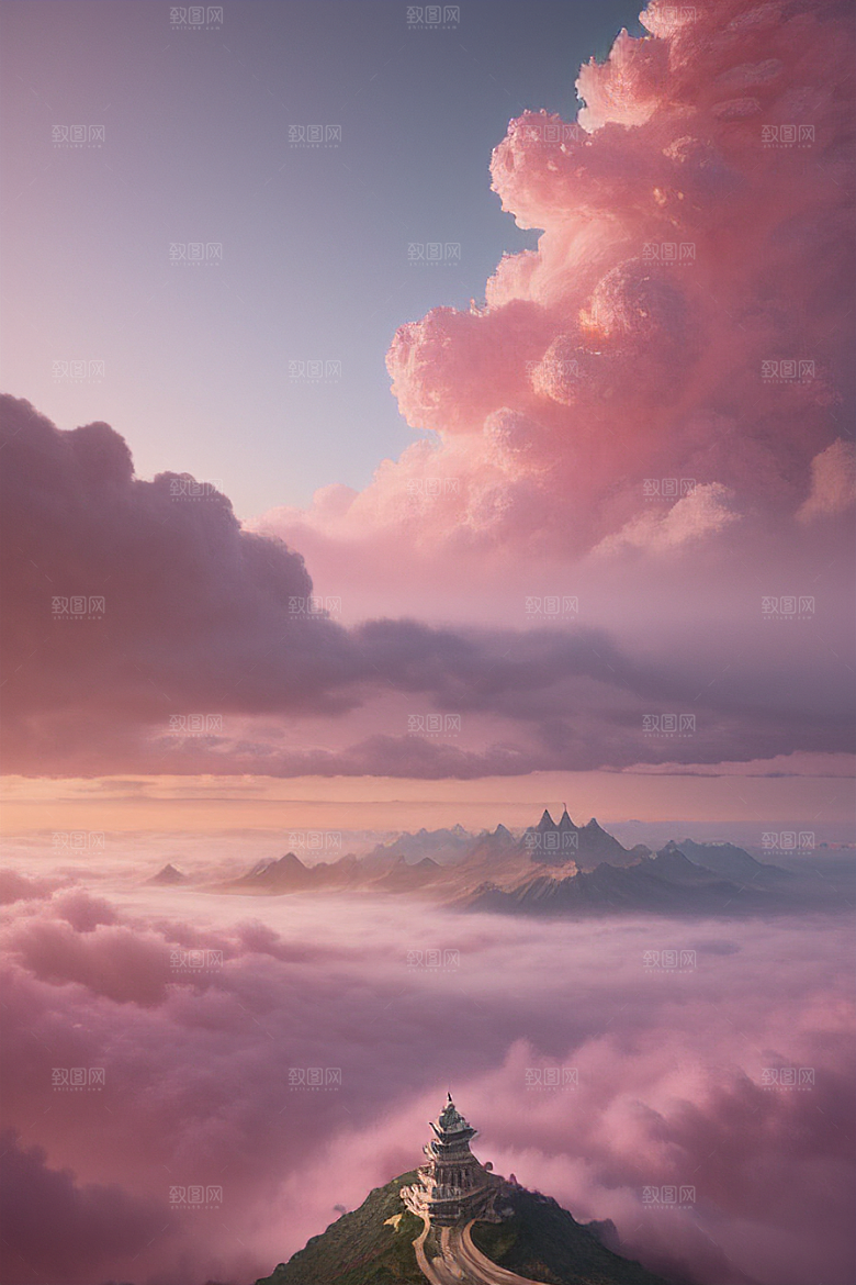 浩瀚视野中的梦幻云海梦幻粉色玫瑰之海