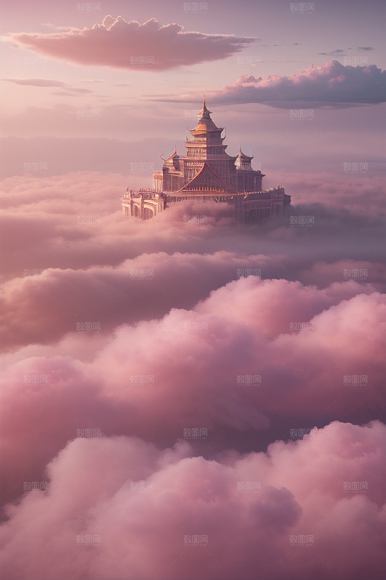 梦幻云海中的三座宫殿超清晰画面展现