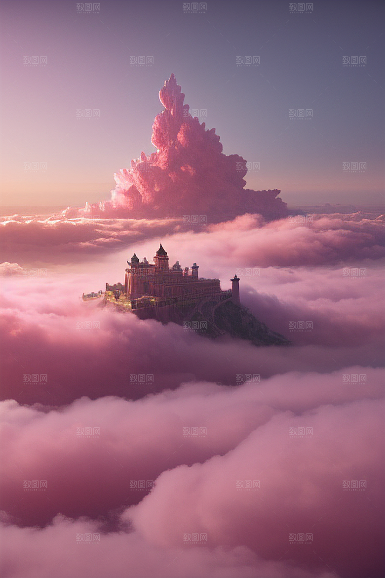 梦幻云海中的三座宫殿超清晰画面展现