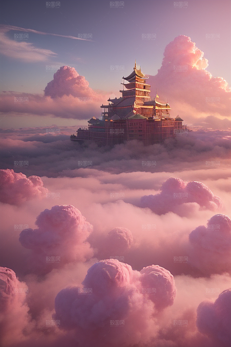 梦幻云海中的三座宫殿超清晰画面展现