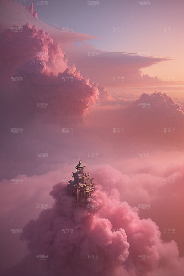 梦幻云海中的三座宫殿超清晰画面展现