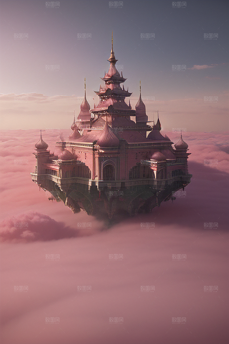 梦幻云海中的三座宫殿超清晰画面展现