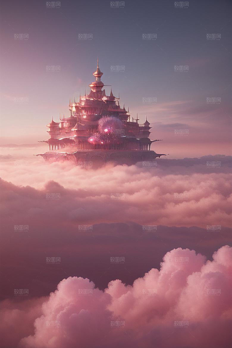 梦幻云海中的三座宫殿超清晰画面展现