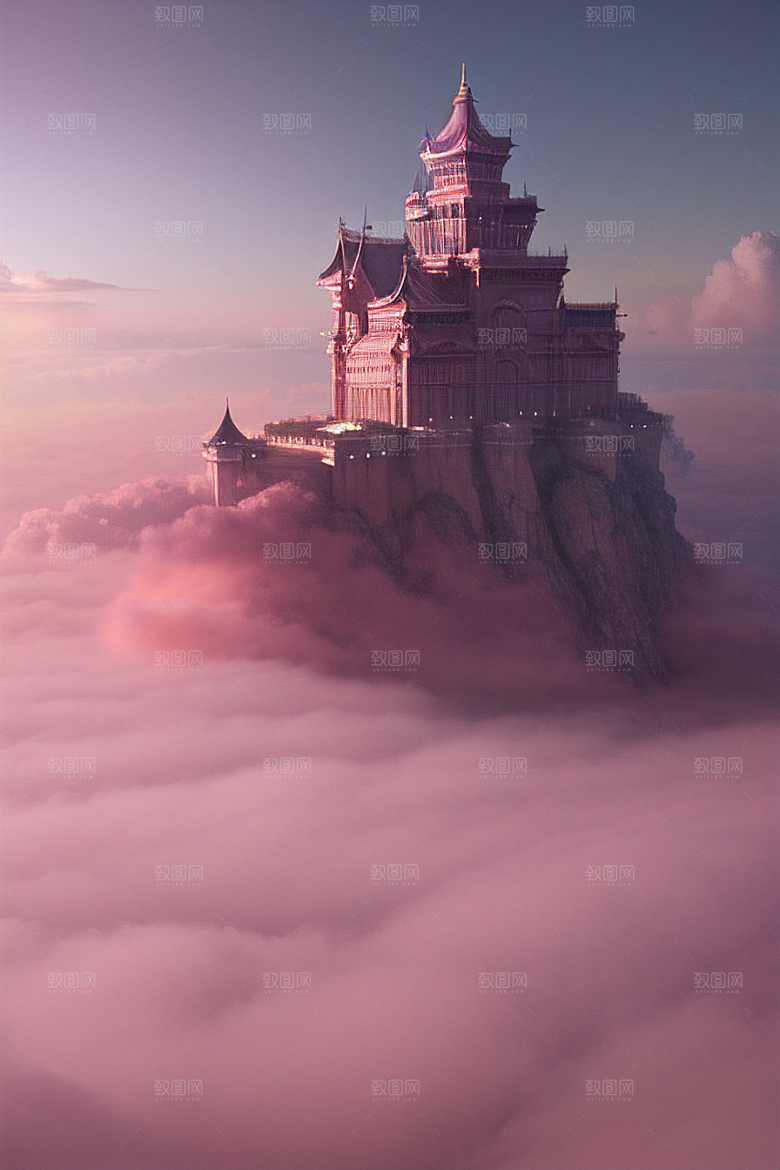 梦幻云海中的三座宫殿超清晰画面展现