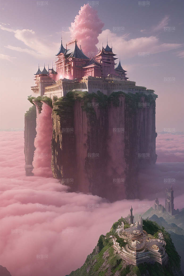 梦幻云海中的三座宫殿超清晰画面展现