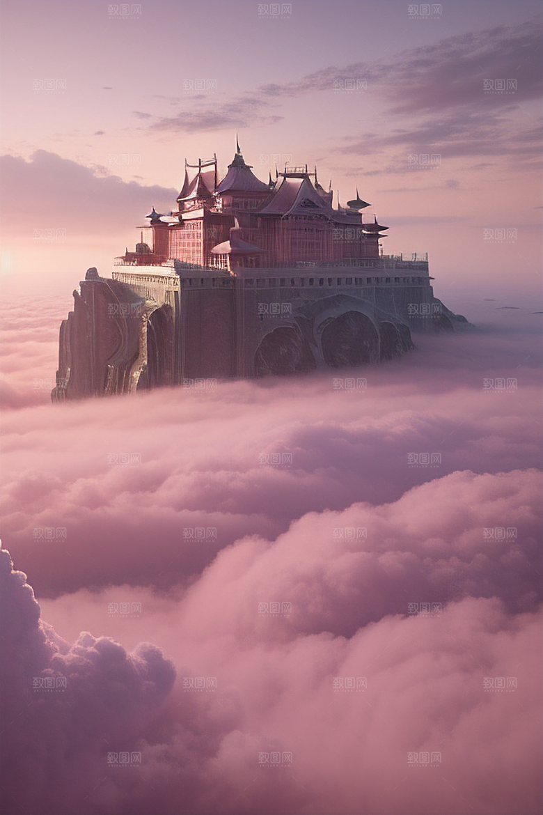 梦幻云海中的三座宫殿超清晰画面展现