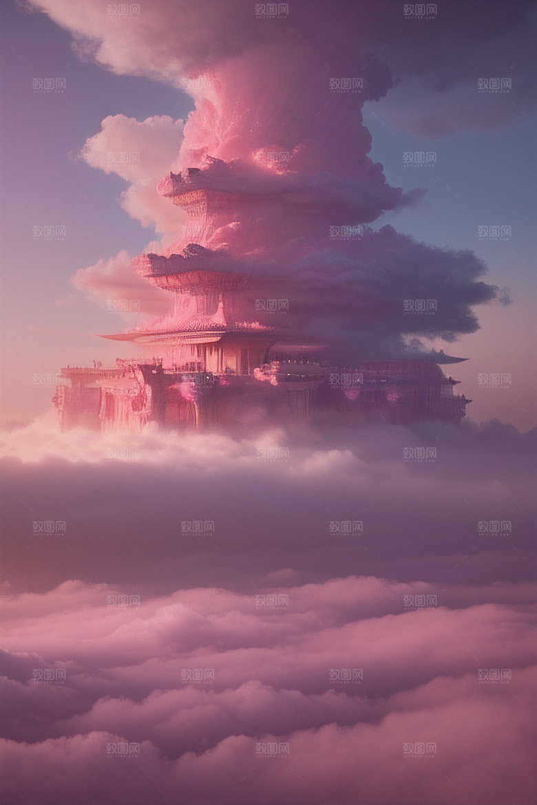 梦幻云海中的三座宫殿超清晰画面展现