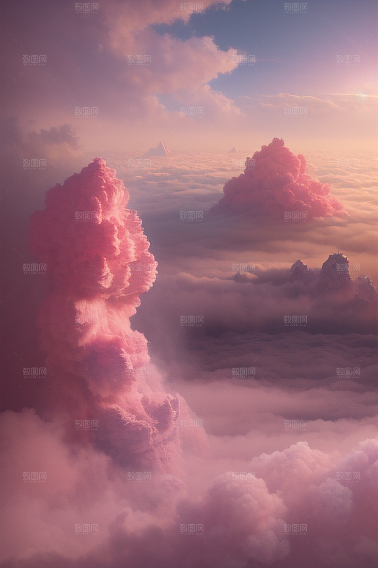 梦幻云海中的三座宫殿超清晰画面展现