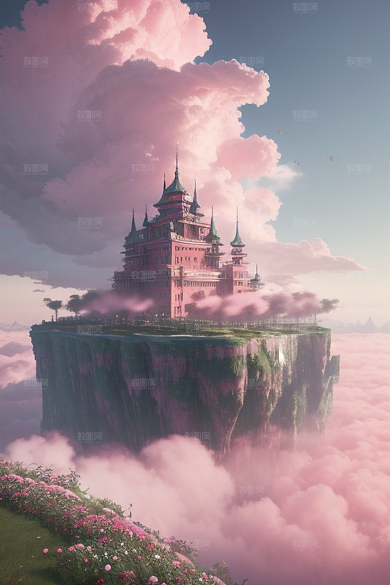 梦幻粉色玫瑰之海浩瀚视野中的绘画杰作