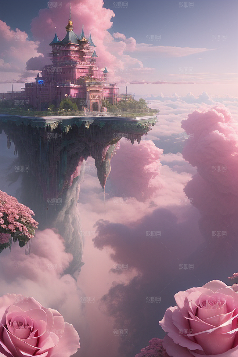 梦幻粉色玫瑰之海浩瀚视野中的绘画杰作
