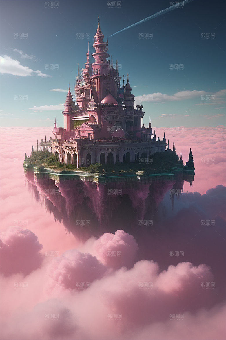 高清画作云端上的三座宏伟宫殿