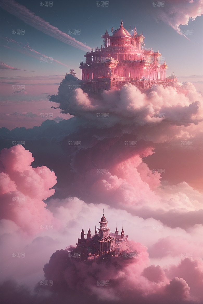 高清画作云端上的三座宏伟宫殿