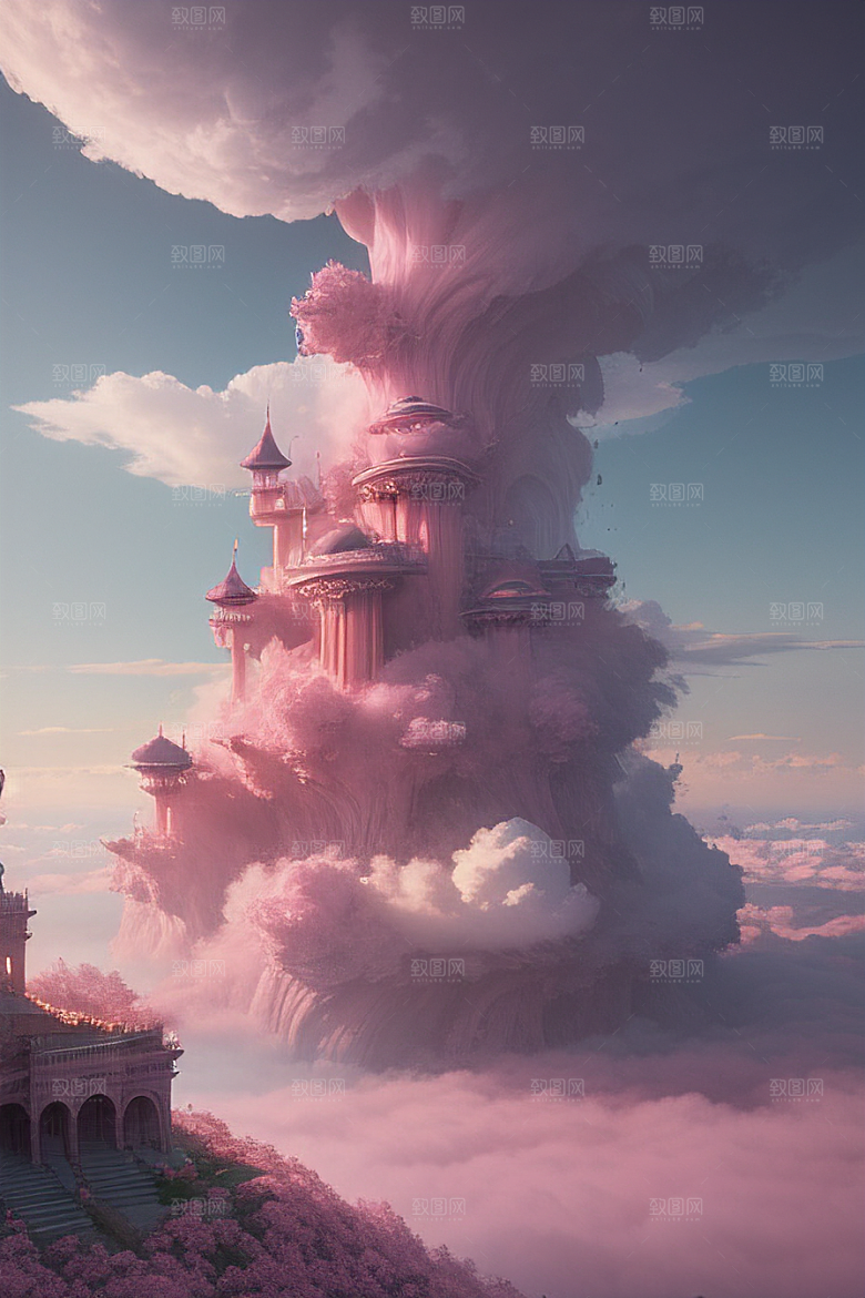 浩瀚壮丽的绘画云端中的三座绝美宫殿