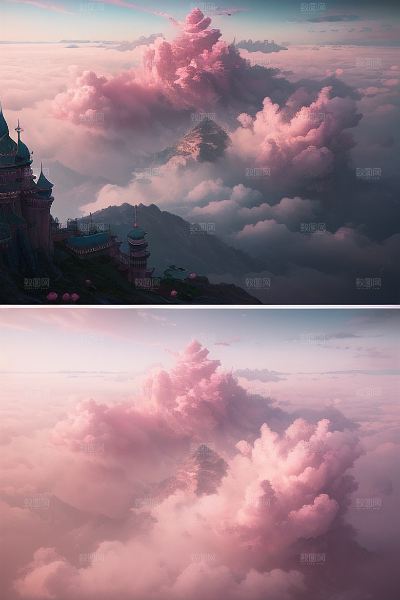 浩瀚壮丽的绘画云端中的三座绝美宫殿