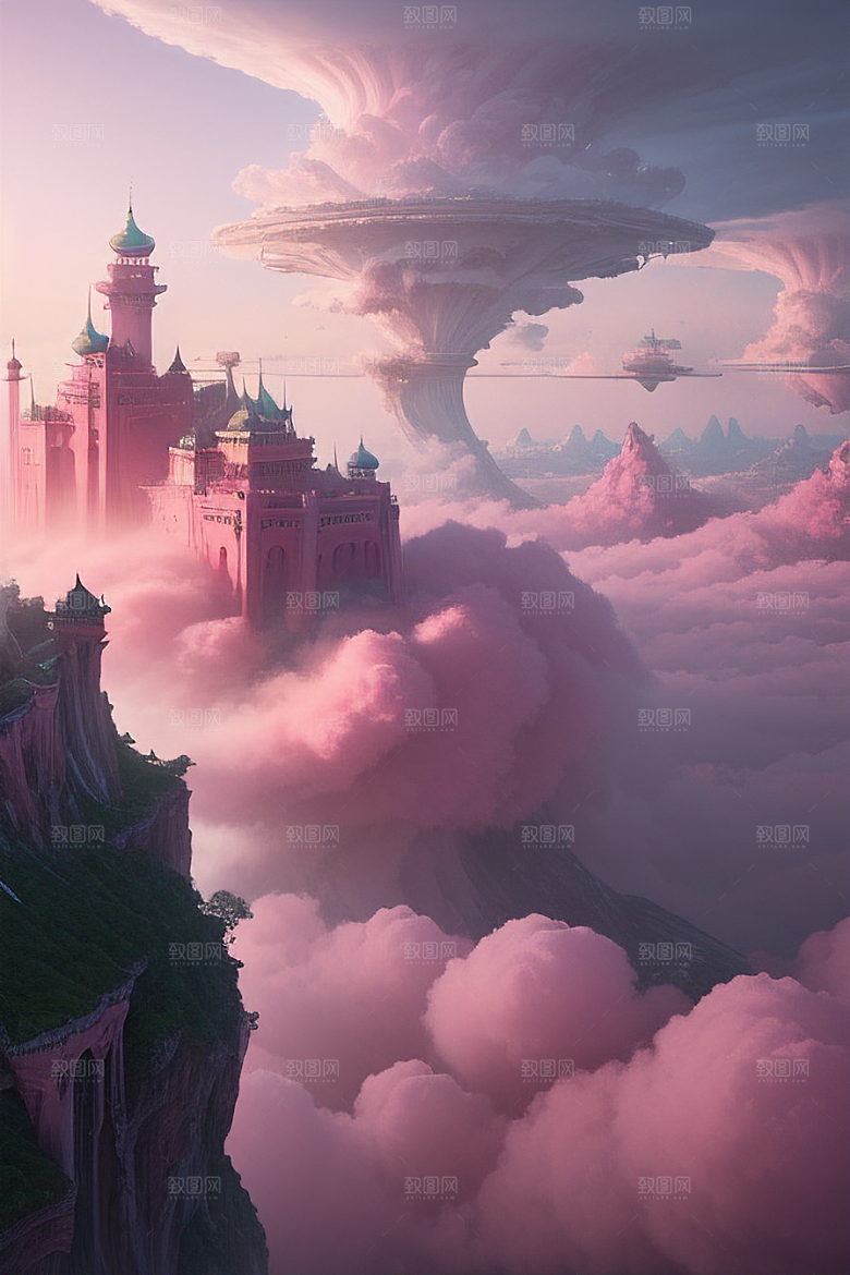 浩瀚壮丽的绘画云端中的三座绝美宫殿