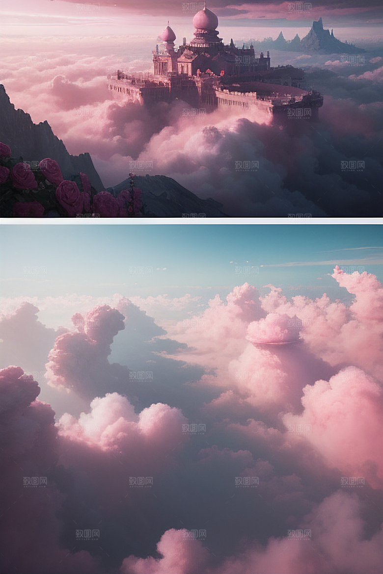浩瀚壮丽的绘画云端中的三座绝美宫殿