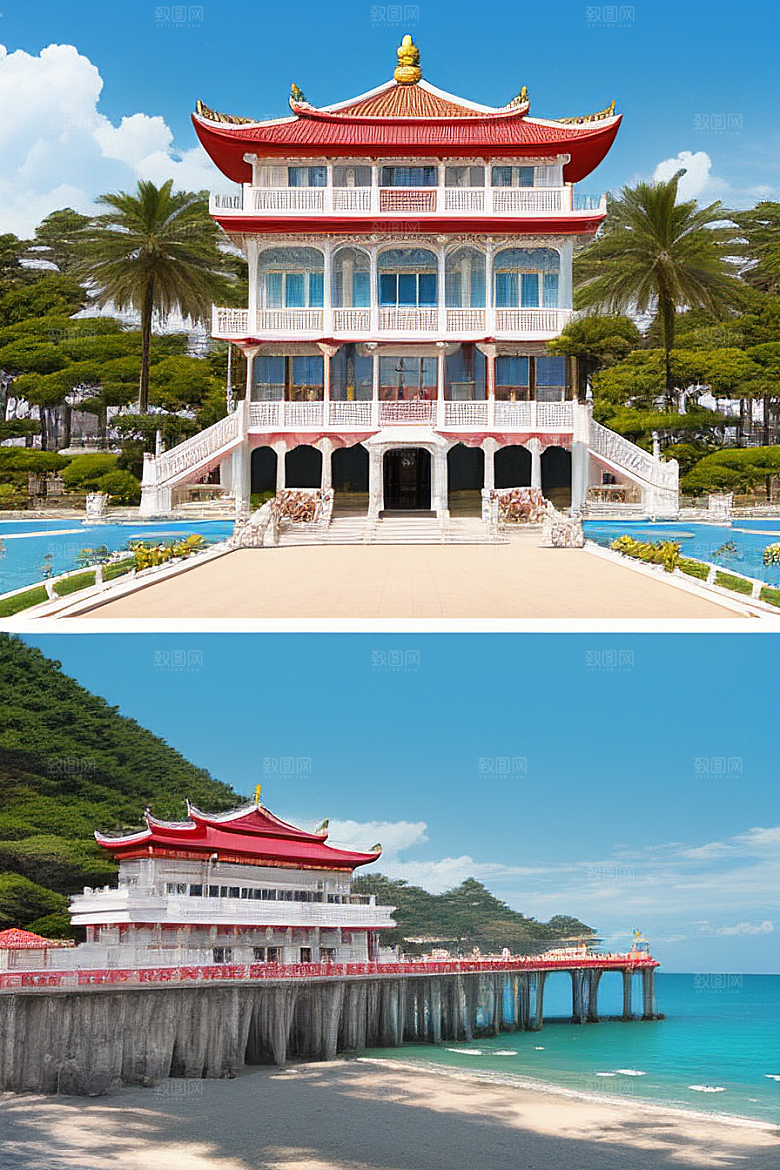 阳光照耀下的宜人海滨宫殿