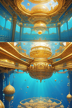 巨型气泡下的美丽豪华金色宫殿