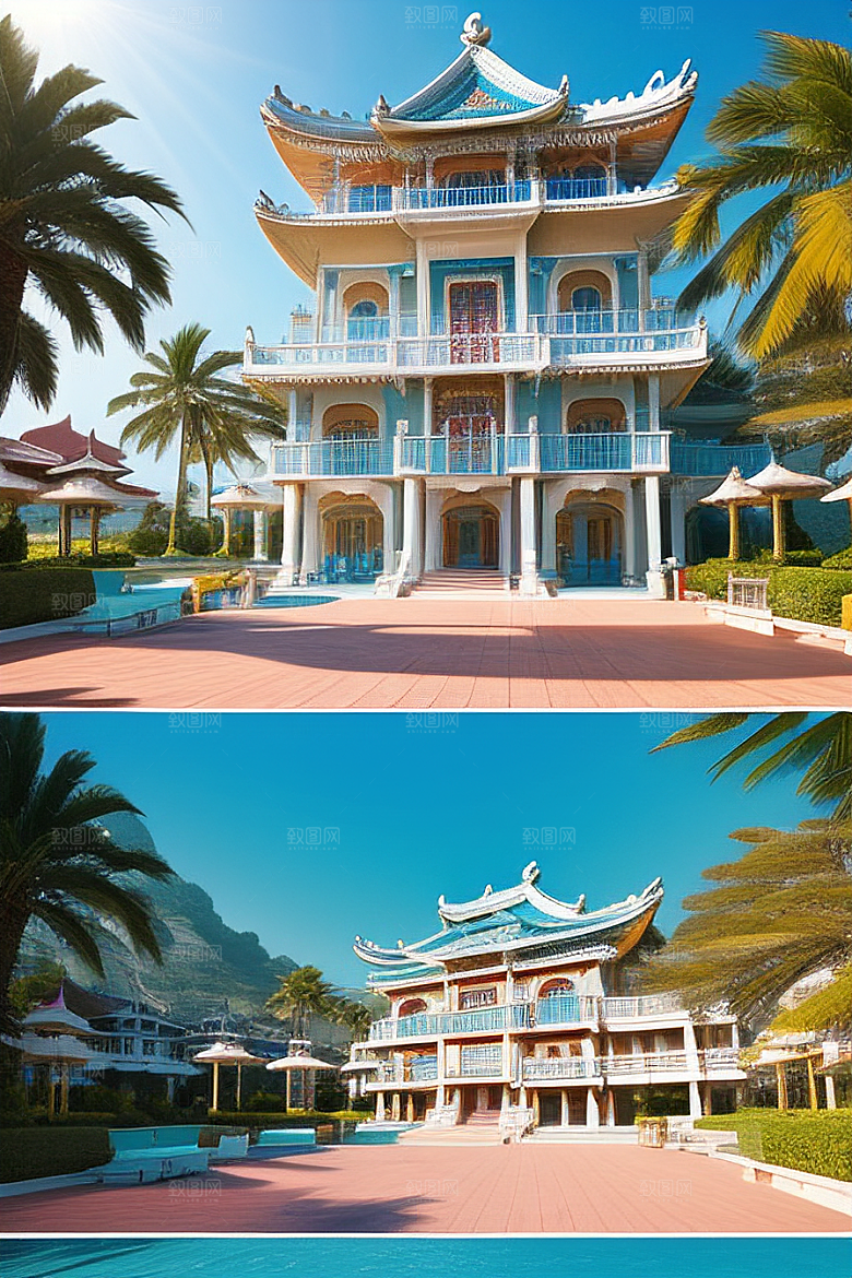 迷人海滨宫殿的阳光之美