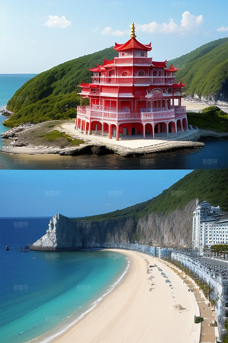 迷人海滨宫殿的阳光之美