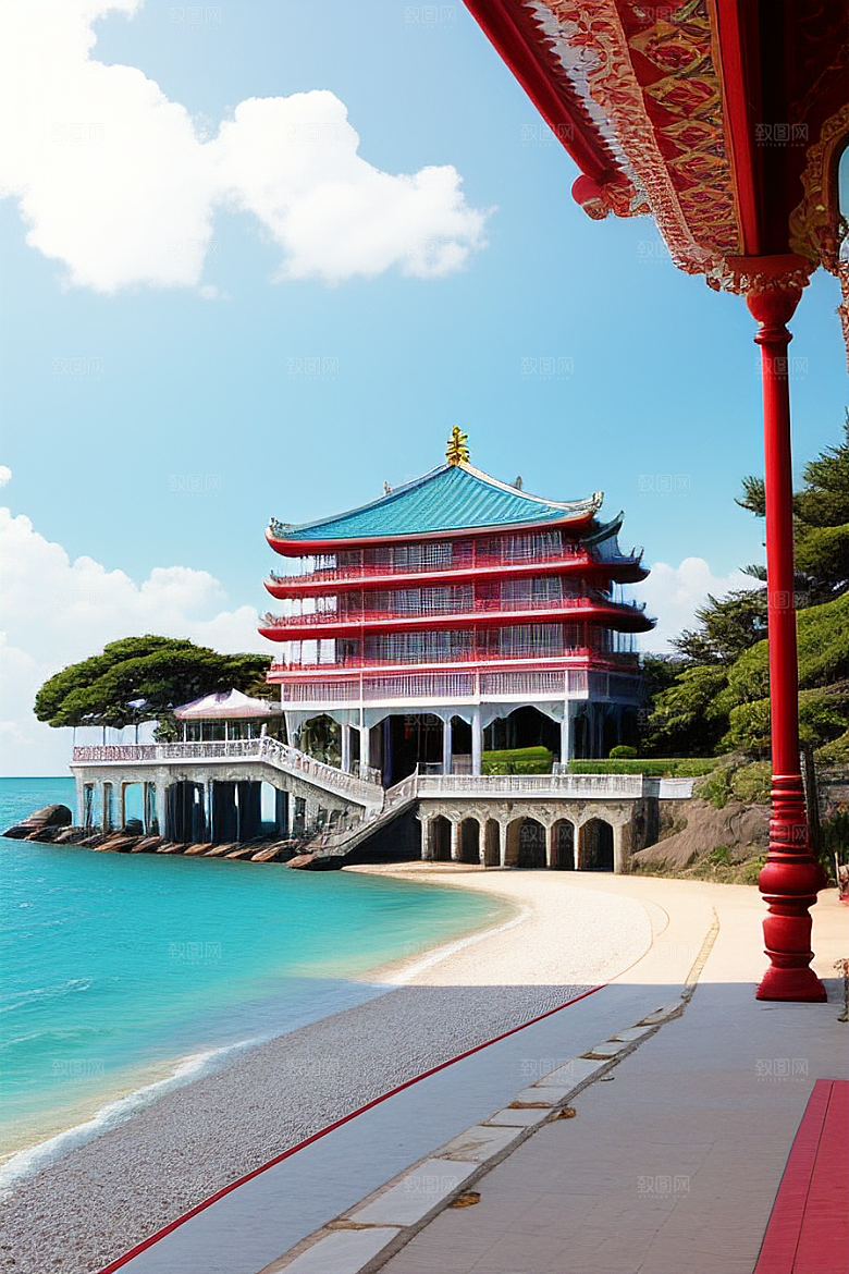 迷人海滨宫殿的阳光之美