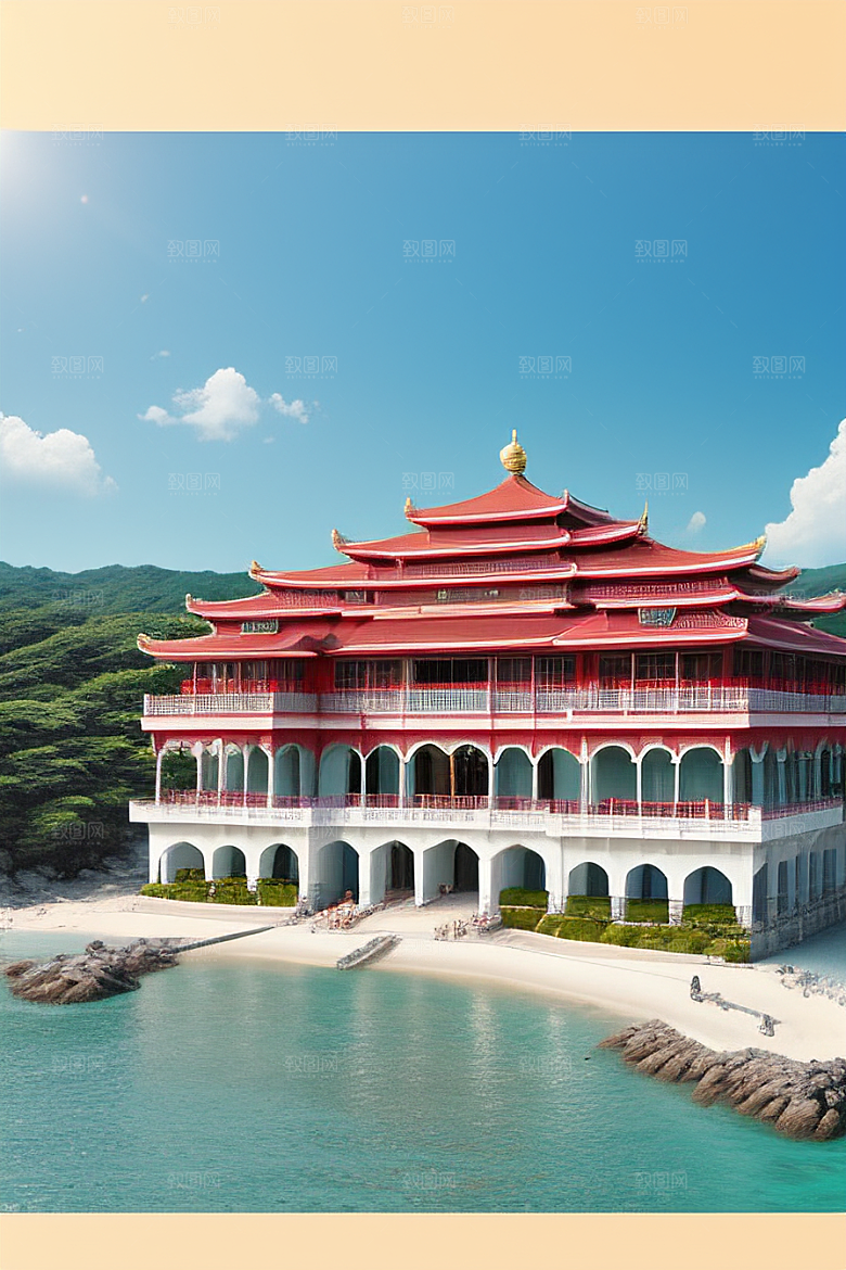 迷人海滨宫殿的阳光之美