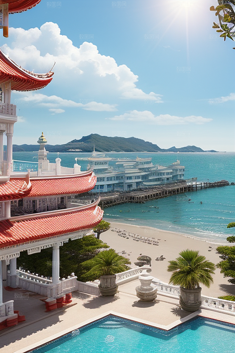迷人海滨宫殿的阳光之美