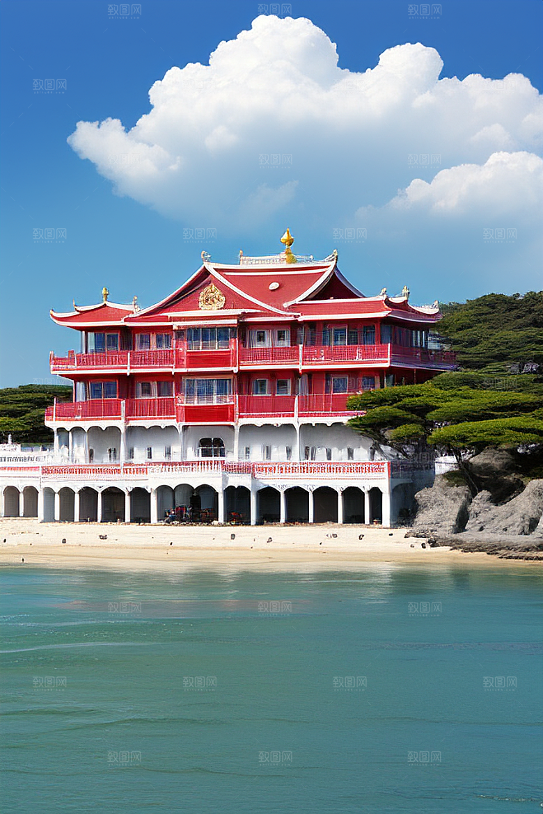 迷人海滨宫殿的阳光之美