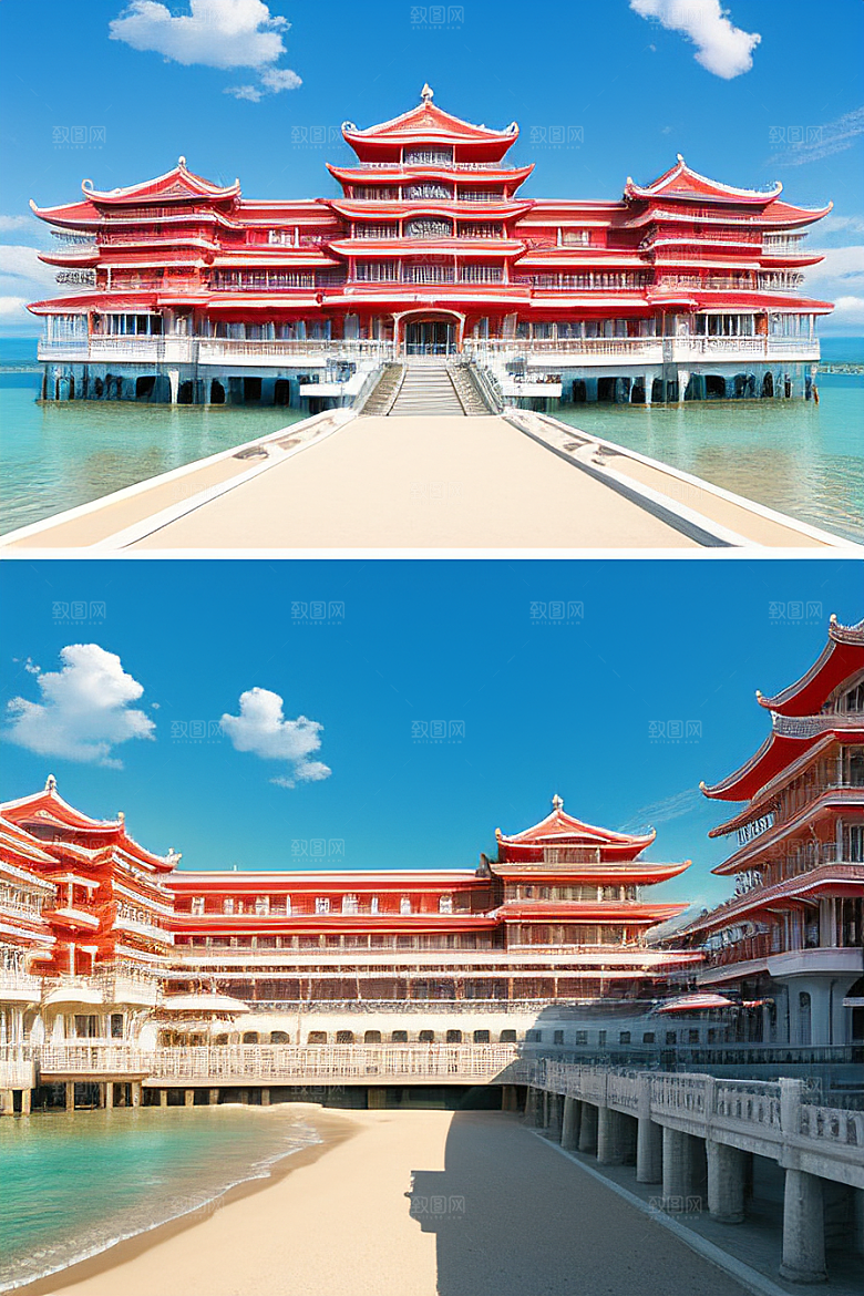 迷人海滨宫殿的阳光之美