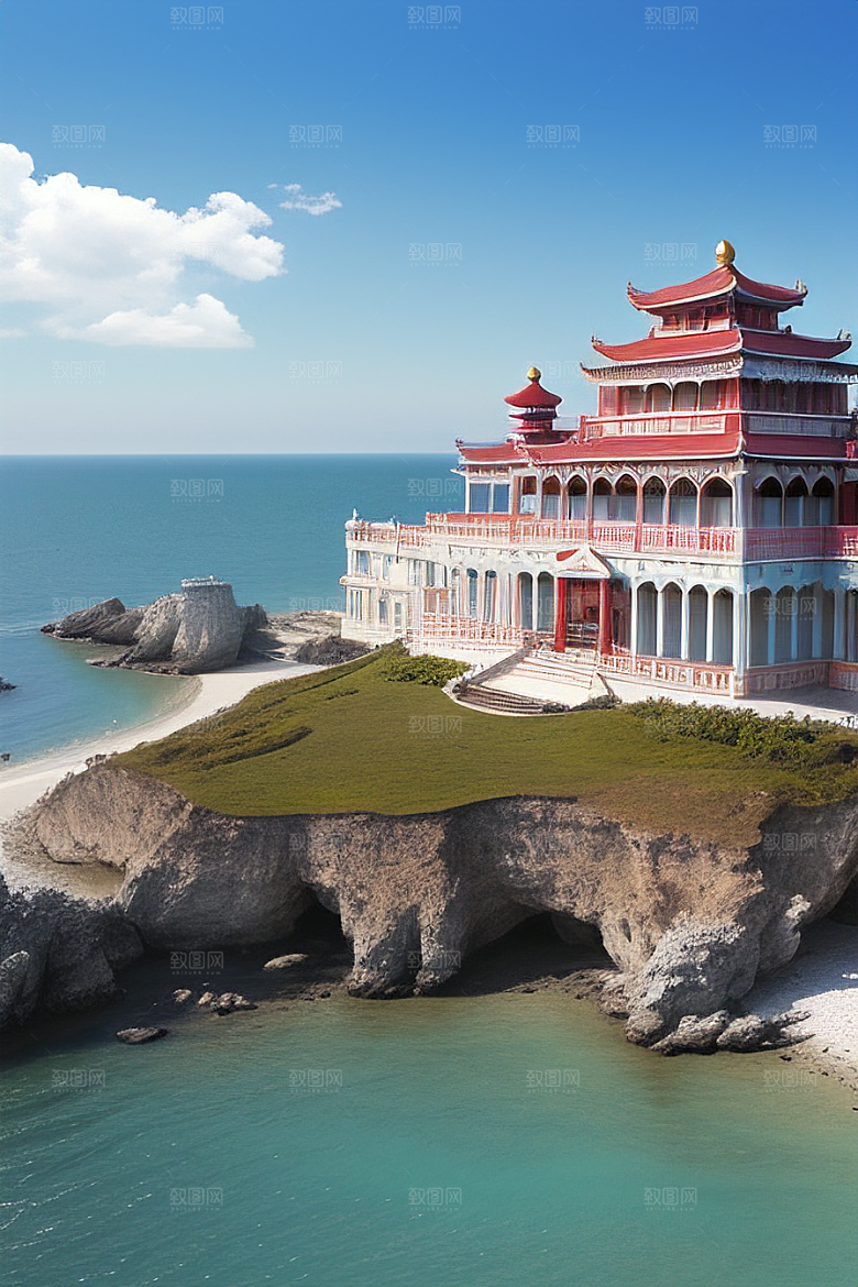 明媚的海滨宫殿风光